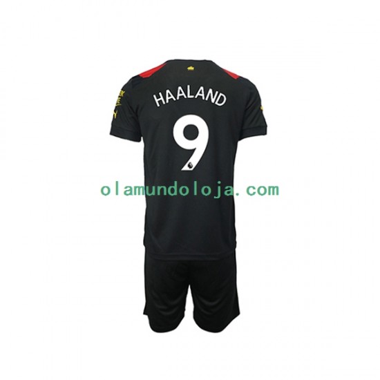 Camisola Manchester City Haaland 9 Homem Criança Equipamento Segundo 2022-2023 Manga Curta